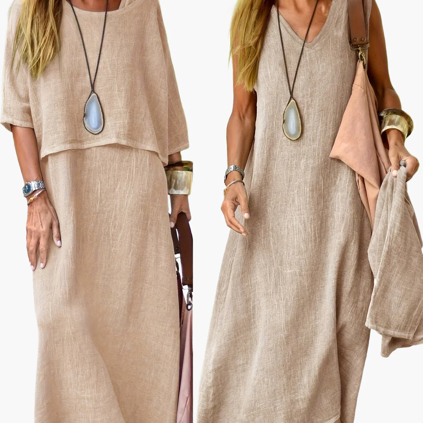 Damen Maxikleid Zweiteiler Set Boho Stil Lässig Sommerkleid für Alltag und Urlaub - Image 10