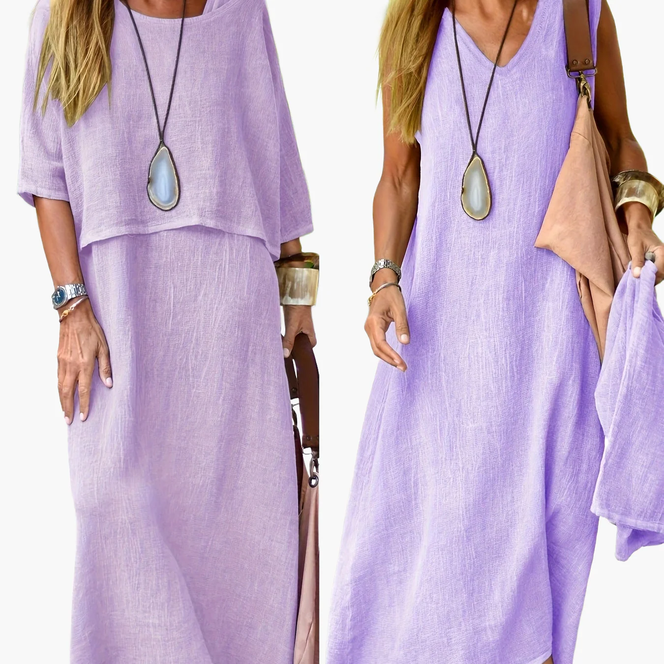 Damen Maxikleid Zweiteiler Set Boho Stil Lässig Sommerkleid für Alltag und Urlaub - Image 14
