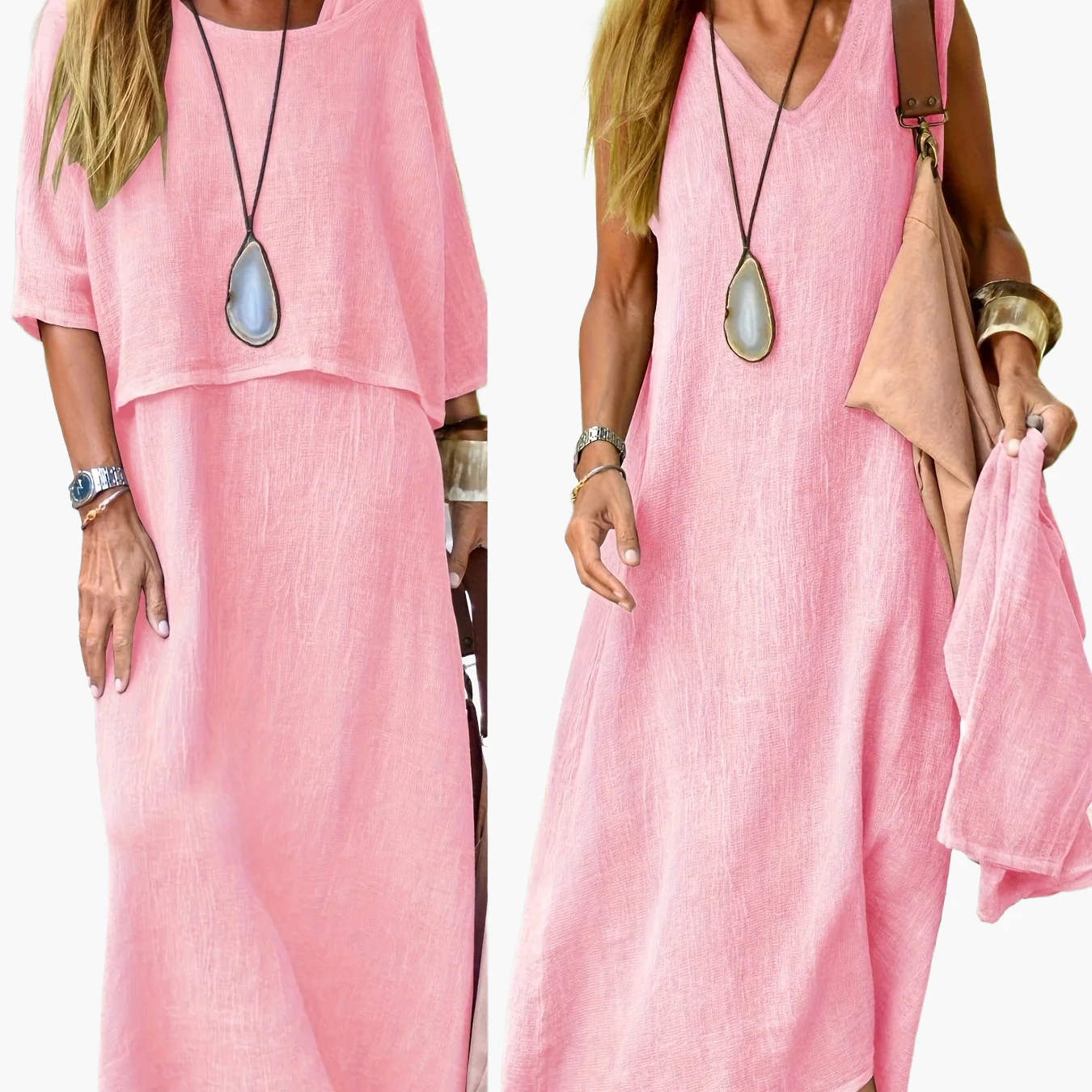 Damen Maxikleid Zweiteiler Set Boho Stil Lässig Sommerkleid für Alltag und Urlaub - Image 15