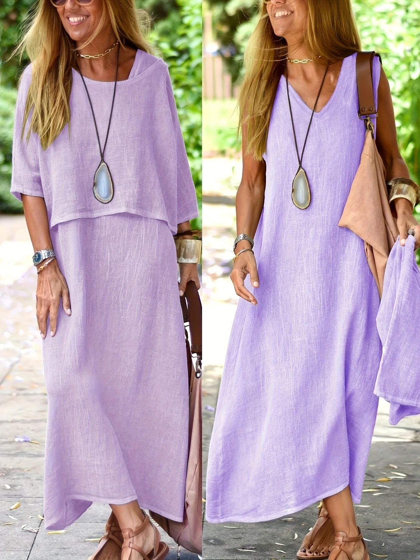Damen Maxikleid Zweiteiler Set Boho Stil Lässig Sommerkleid für Alltag und Urlaub - Image 6