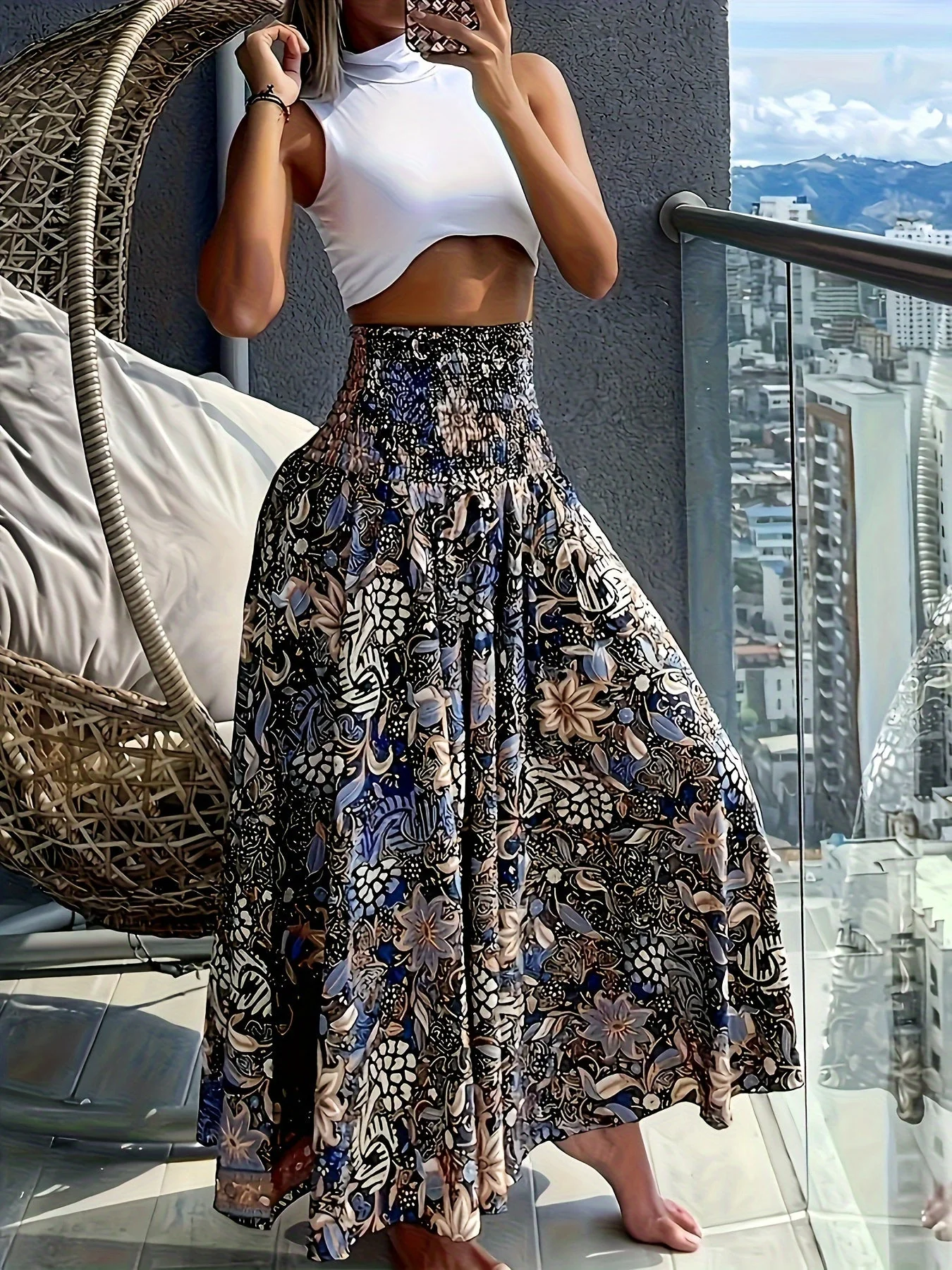Damen Maxirock mit tropischem Blumenmuster – Eleganter Sommerrock für Freizeit und Urlaub - Image 10