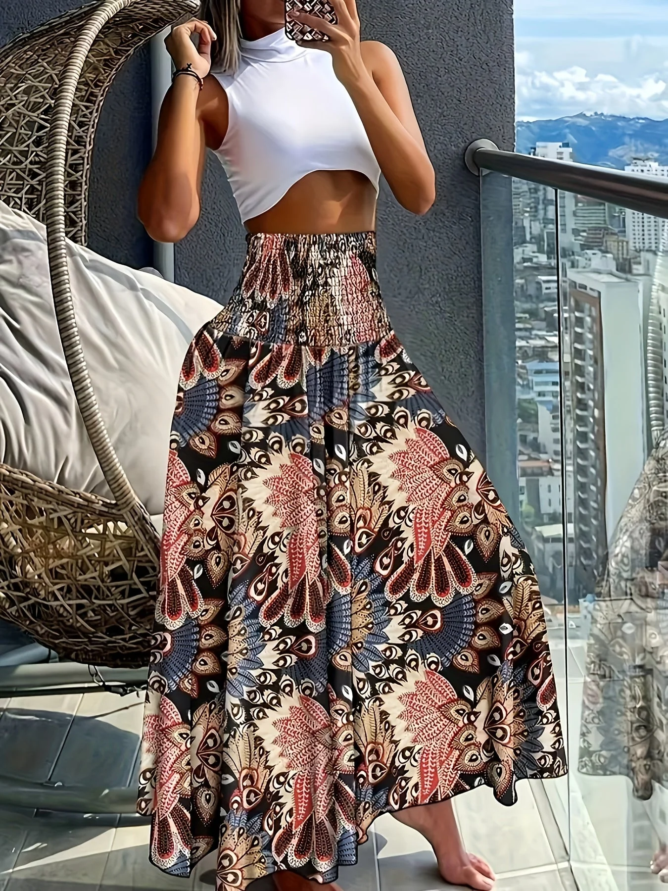 Damen Maxirock mit tropischem Blumenmuster – Eleganter Sommerrock für Freizeit und Urlaub - Image 5