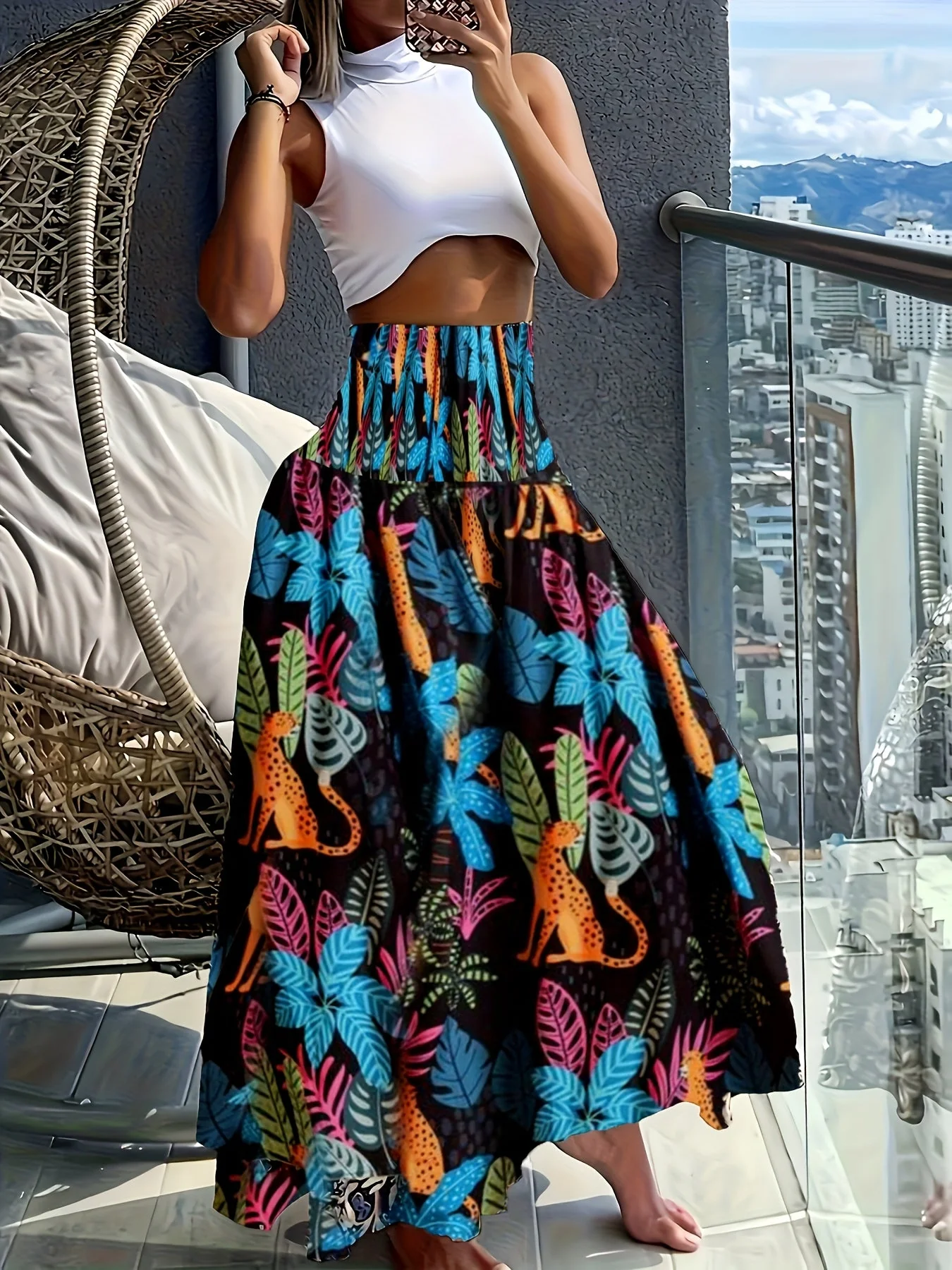 Damen Maxirock mit tropischem Blumenmuster – Eleganter Sommerrock für Freizeit und Urlaub - Image 7