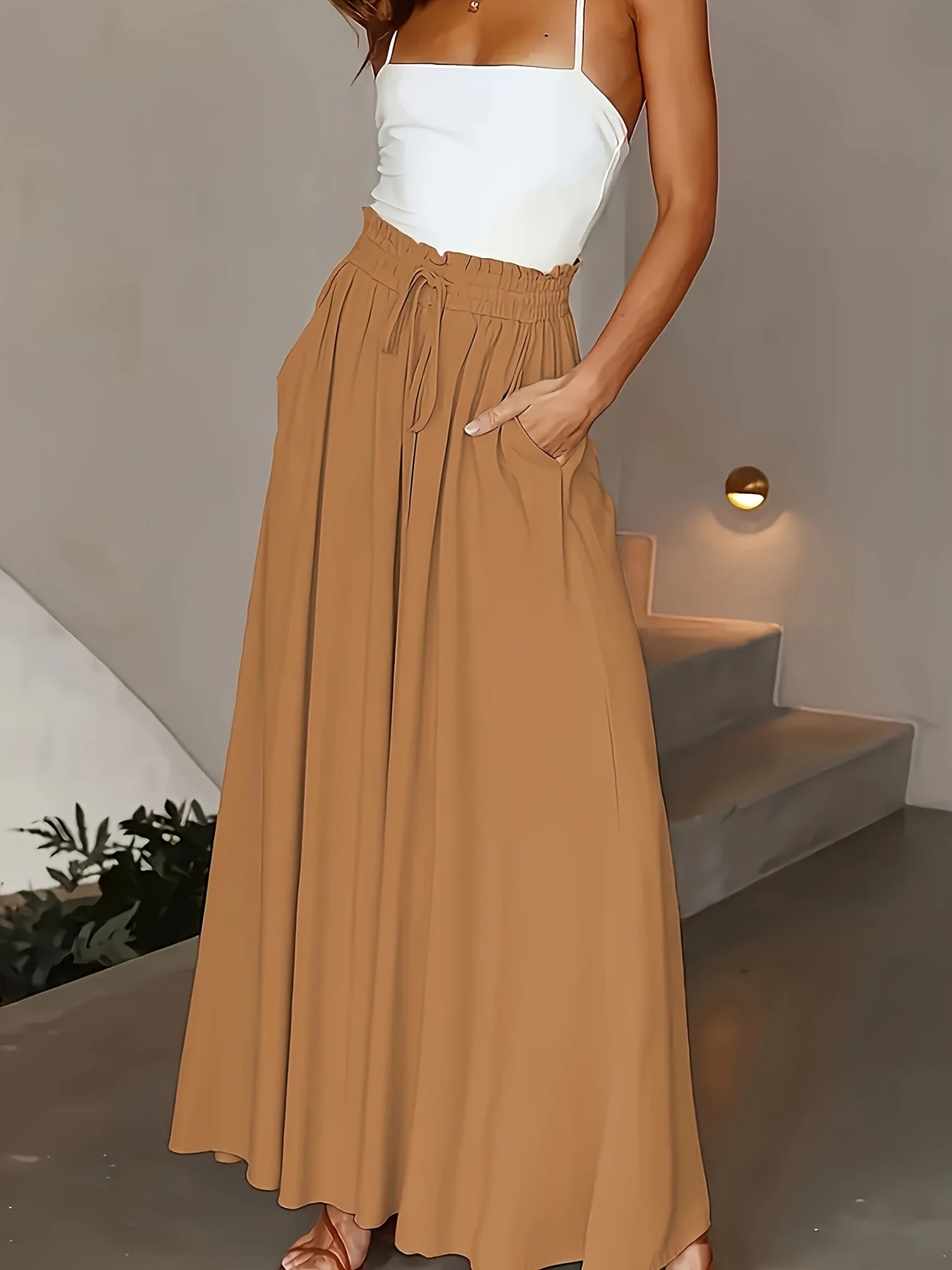 Damen Maxirock mit weitem Bein und Paperbag-Bund – Eleganter Freizeitstil für Frühling und Sommer