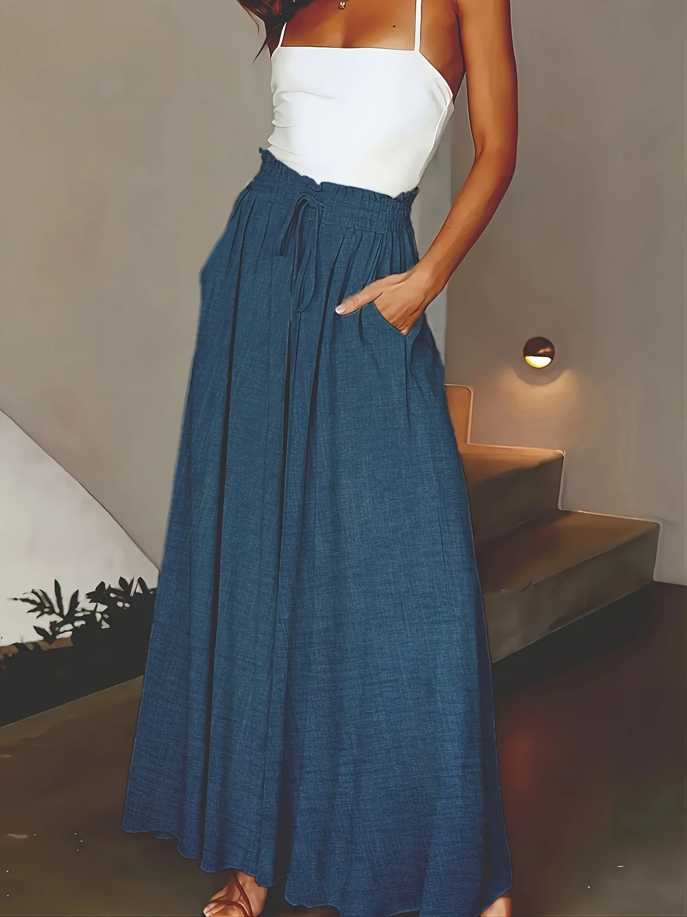 Damen Maxirock mit weitem Bein und Paperbag-Bund – Eleganter Freizeitstil für Frühling und Sommer - Image 6