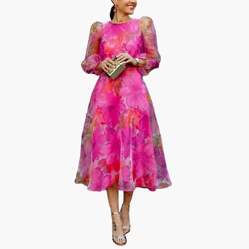 Damen Midi-Kleid mit Blumenmuster – Elegantes Festkleid für besondere Anlässe