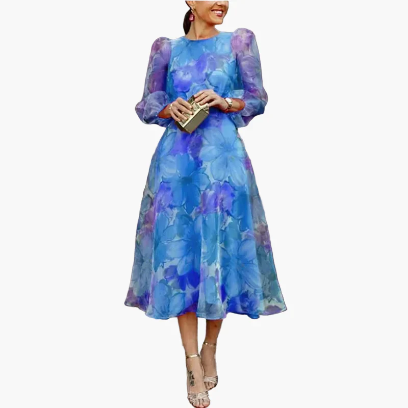Damen Midi-Kleid mit Blumenmuster – Elegantes Festkleid für besondere Anlässe - Image 2