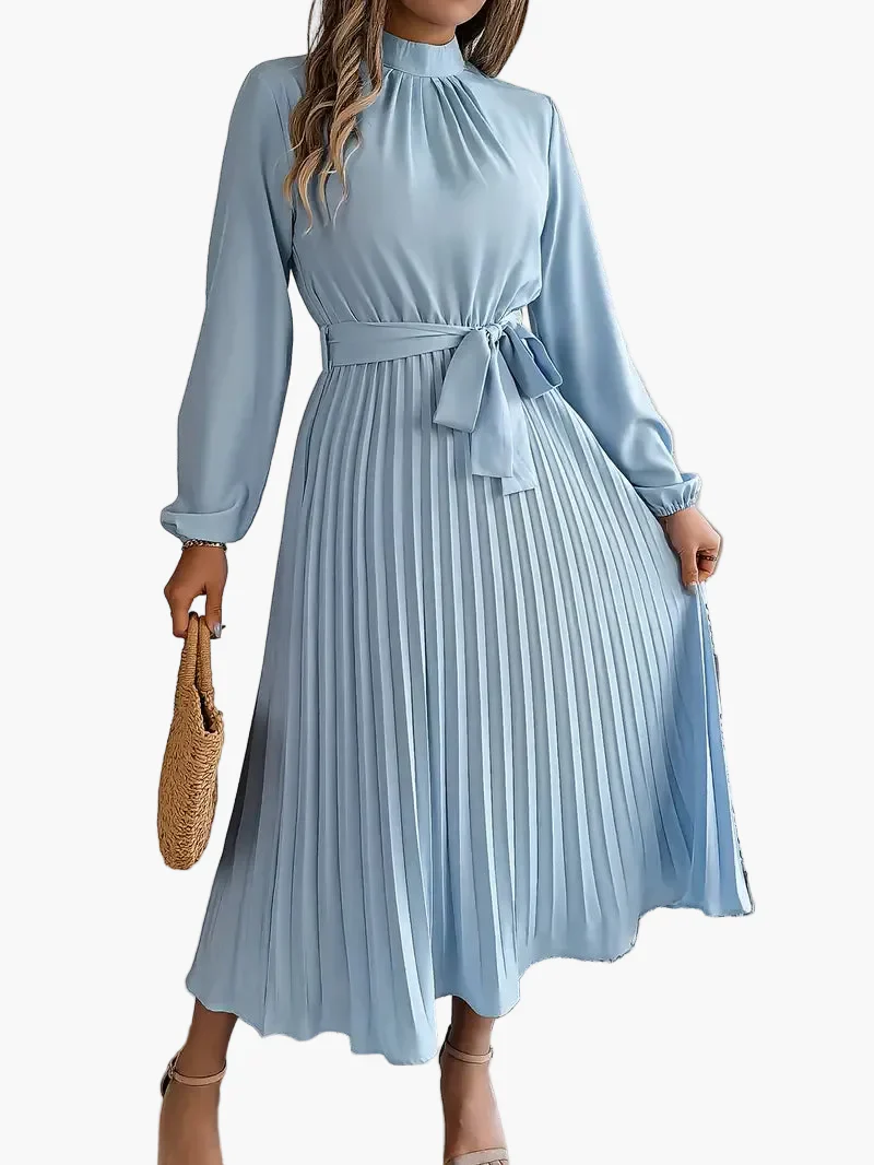 Damen Midikleid Elegant mit Plisseefalten und Gürtel – Perfekt für Büro & besondere Anlässe