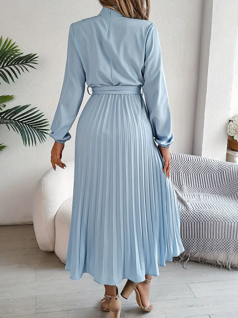 Damen Midikleid Elegant mit Plisseefalten und Gürtel – Perfekt für Büro & besondere Anlässe - Image 2