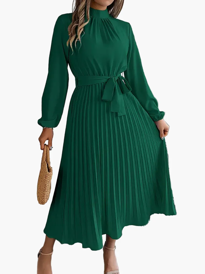 Damen Midikleid Elegant mit Plisseefalten und Gürtel – Perfekt für Büro & besondere Anlässe - Image 3