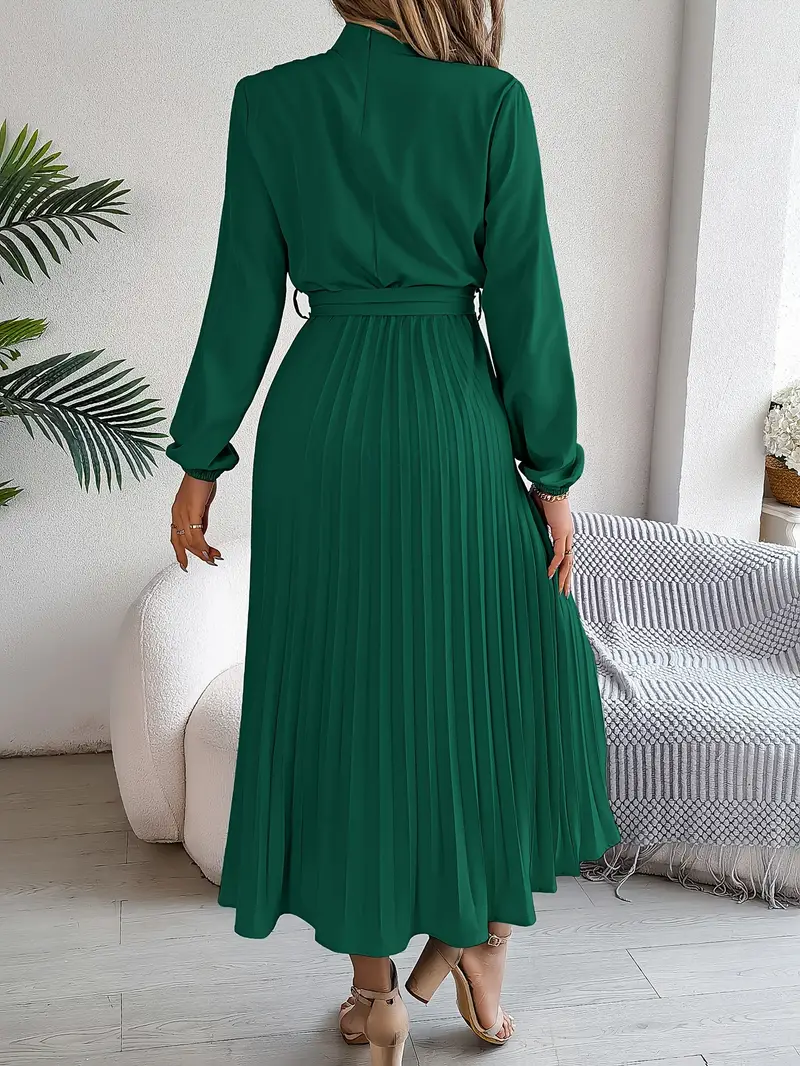 Damen Midikleid Elegant mit Plisseefalten und Gürtel – Perfekt für Büro & besondere Anlässe - Image 4