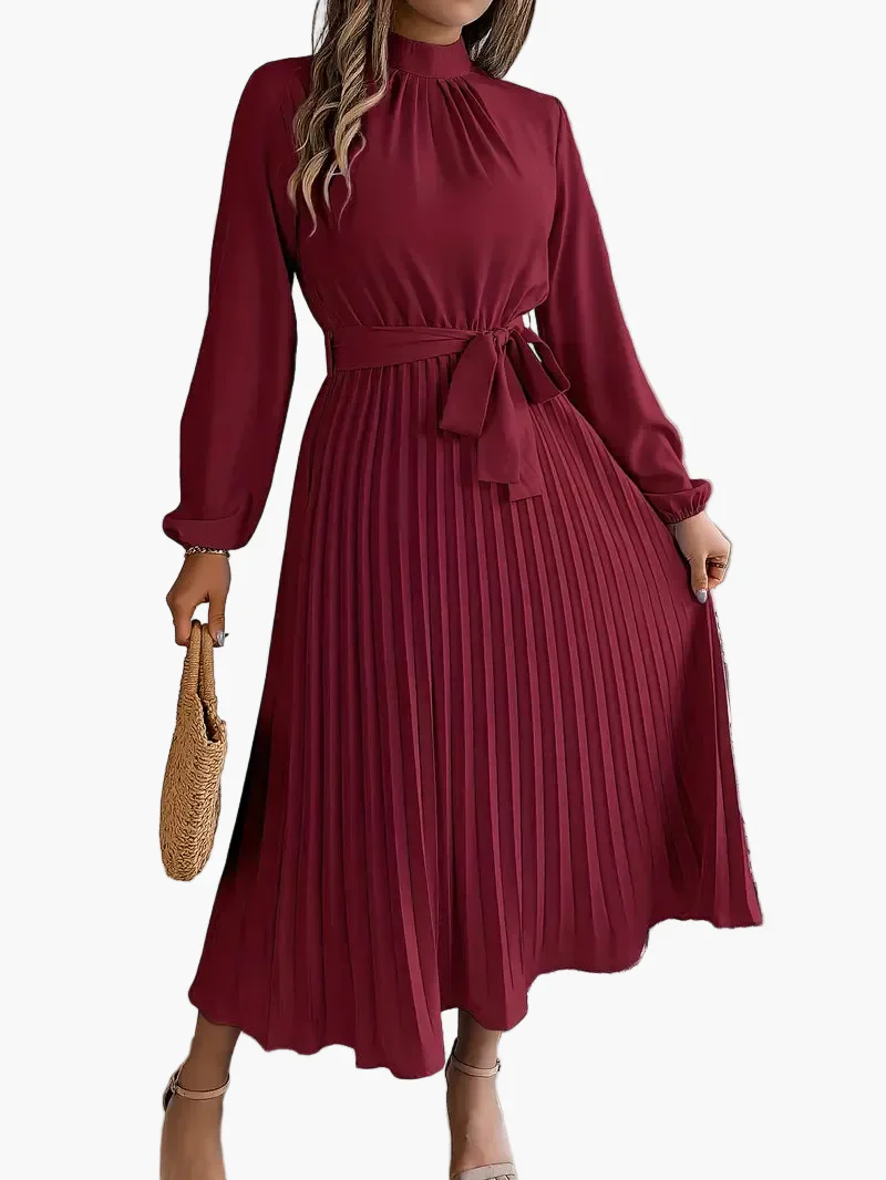 Damen Midikleid Elegant mit Plisseefalten und Gürtel – Perfekt für Büro & besondere Anlässe - Image 5
