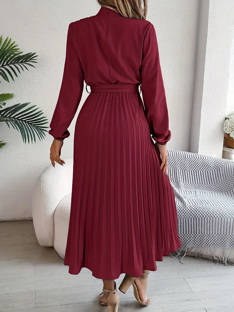 Damen Midikleid Elegant mit Plisseefalten und Gürtel – Perfekt für Büro & besondere Anlässe - Image 6