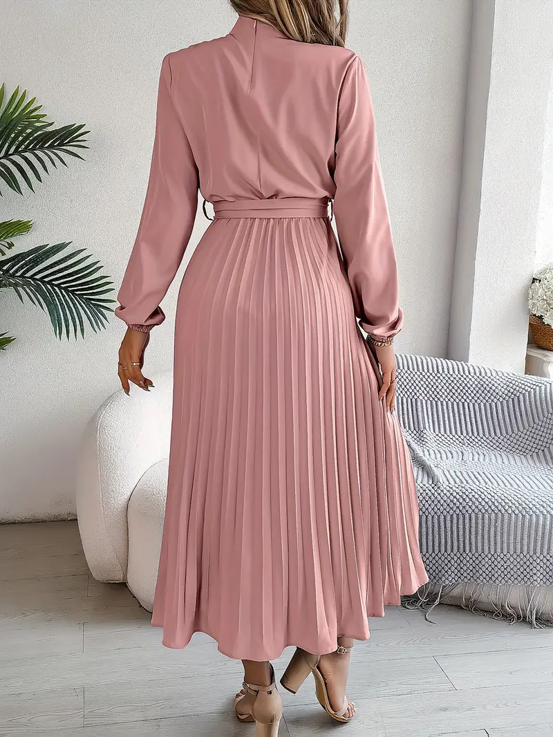 Damen Midikleid Elegant mit Plisseefalten und Gürtel – Perfekt für Büro & besondere Anlässe - Image 8