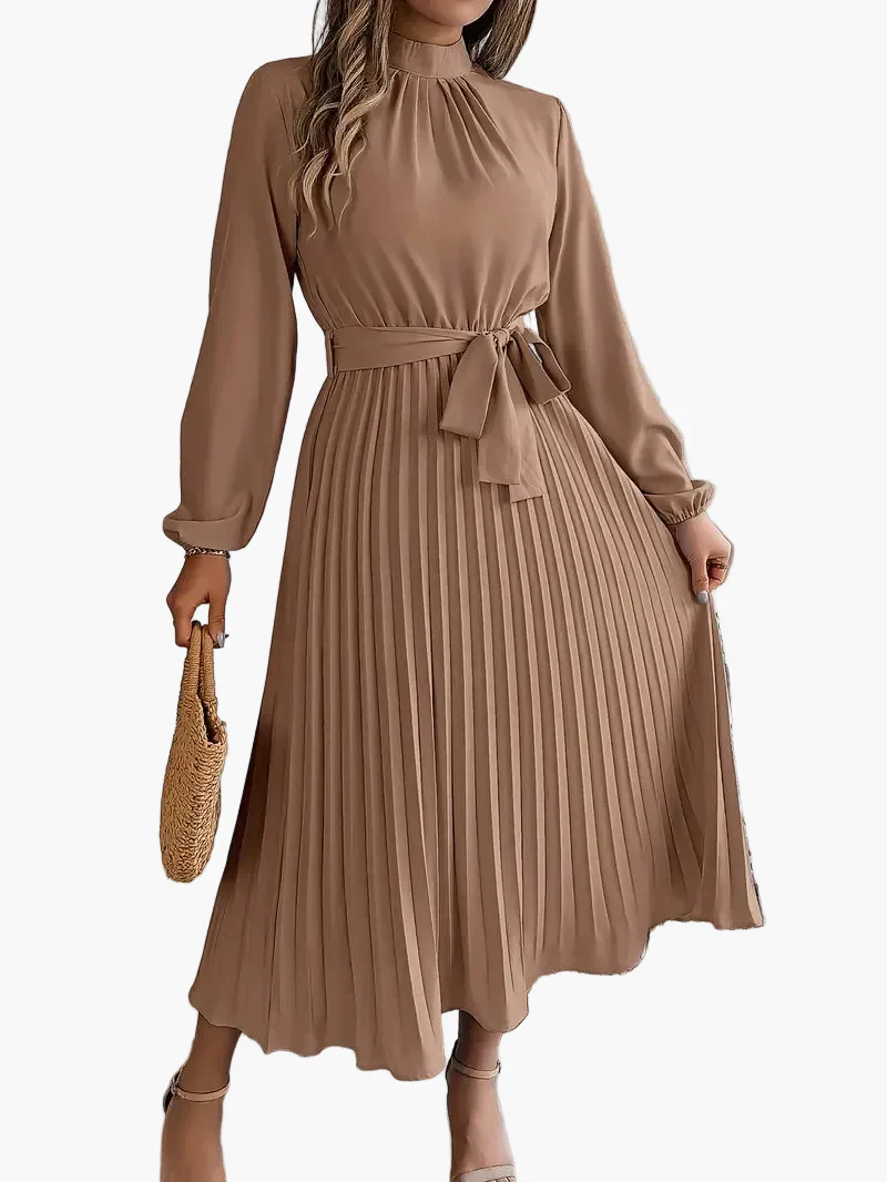Damen Midikleid Elegant mit Plisseefalten und Gürtel – Perfekt für Büro & besondere Anlässe - Image 9