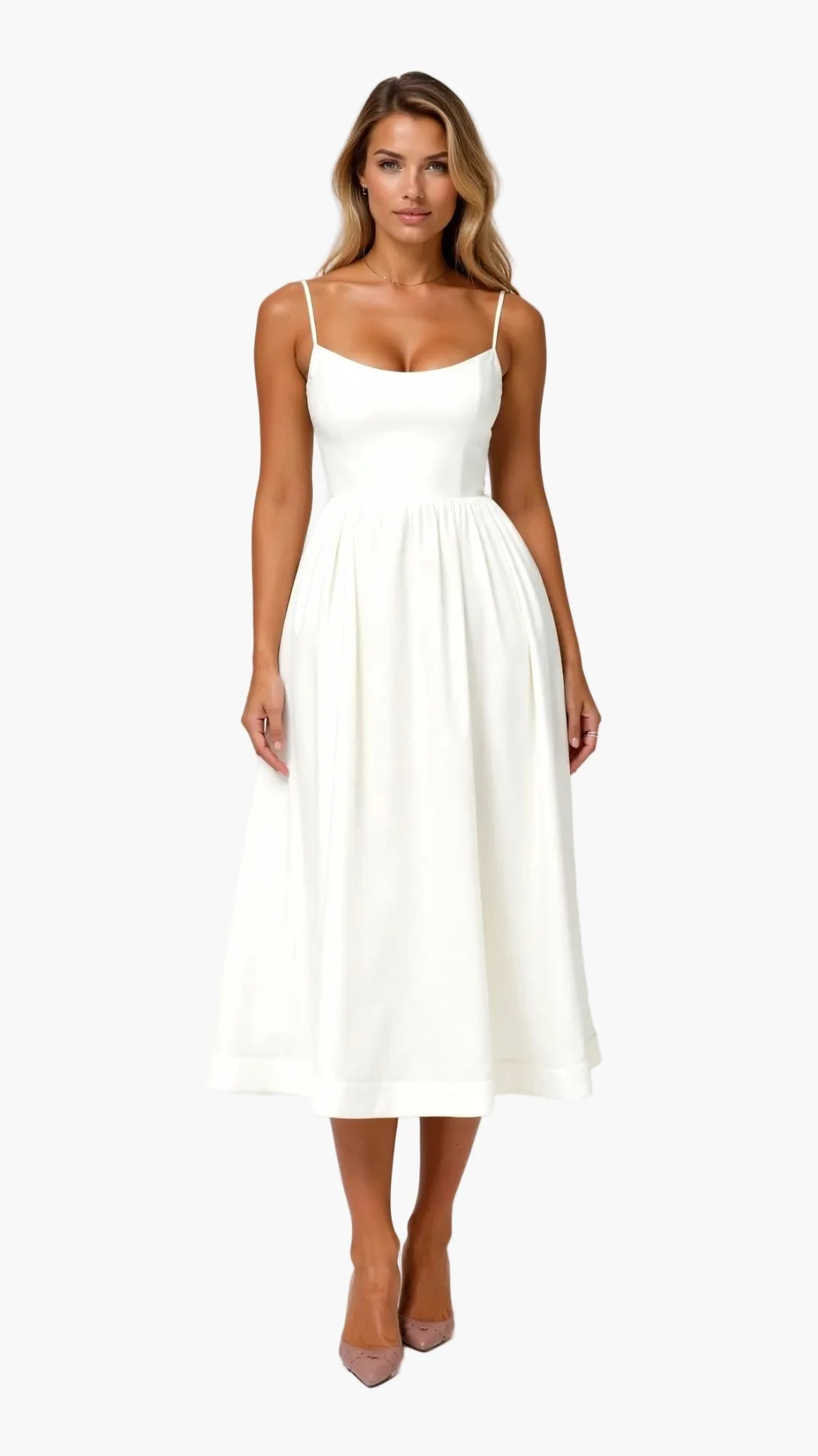 Damen Midikleid mit Spaghettiträgern – Elegantes Sommerkleid für Alltag, Party & Hochzeit