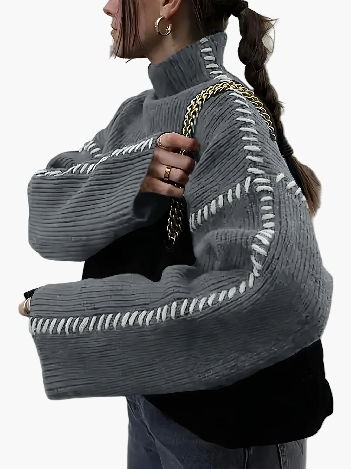 Damen Modischer Pullover mit Hochkragen und Akzent-Naht – Stilvoller Statement-Strick für Herbst & Winter - Image 2