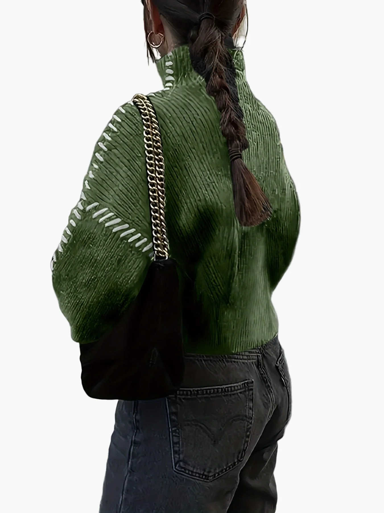 Damen Modischer Pullover mit Hochkragen und Akzent-Naht – Stilvoller Statement-Strick für Herbst & Winter - Image 3