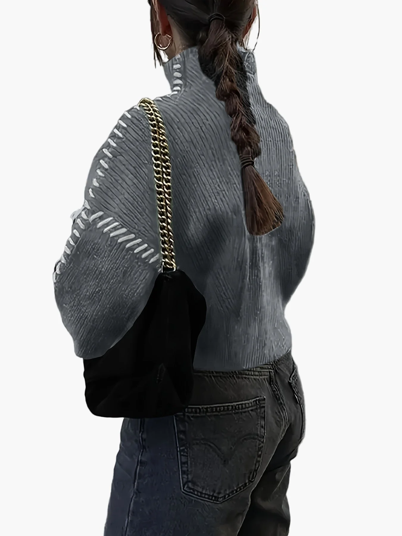 Damen Modischer Pullover mit Hochkragen und Akzent-Naht – Stilvoller Statement-Strick für Herbst & Winter - Image 4