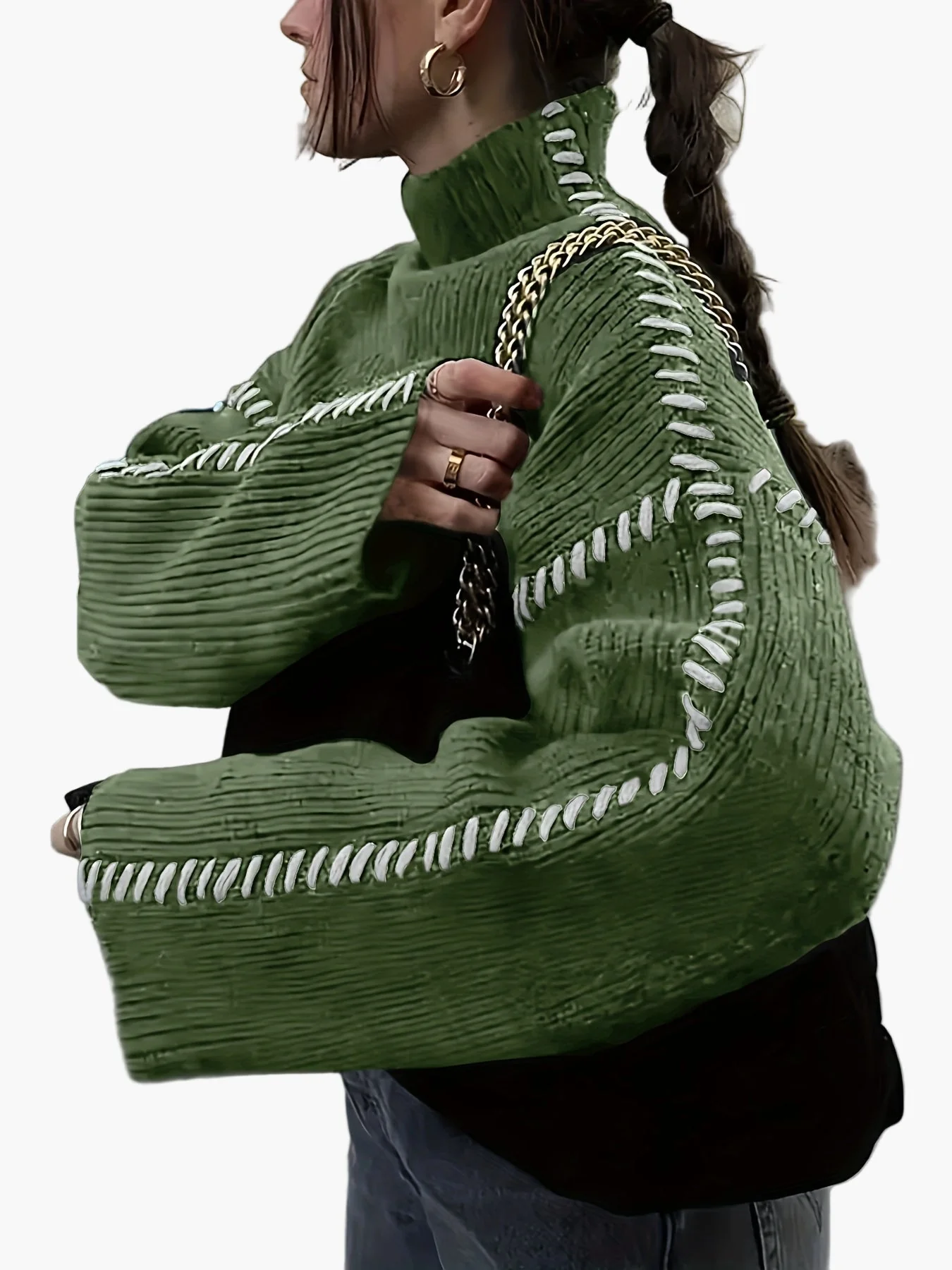 Damen Modischer Pullover mit Hochkragen und Akzent-Naht – Stilvoller Statement-Strick für Herbst & Winter - Image 5