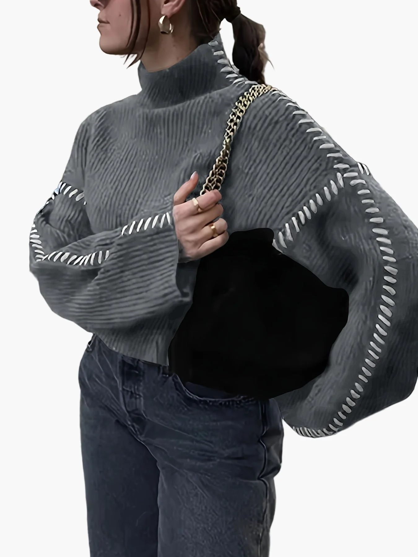 Damen Modischer Pullover mit Hochkragen und Akzent-Naht – Stilvoller Statement-Strick für Herbst & Winter - Image 6