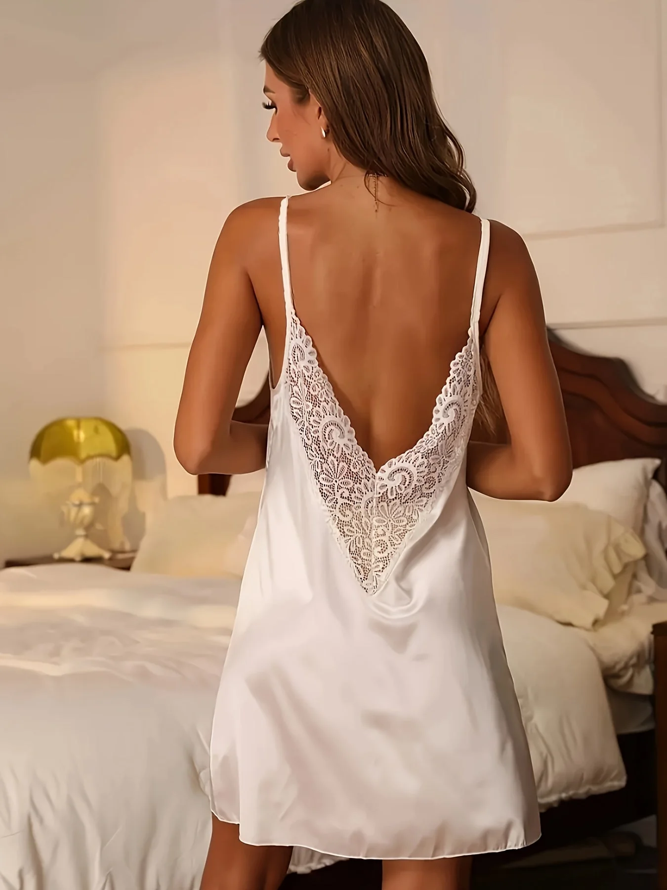Damen Nachthemd mit Spitze – Sexy V-Ausschnitt, Sommer, Verführerische Nachtwäsche - Image 6