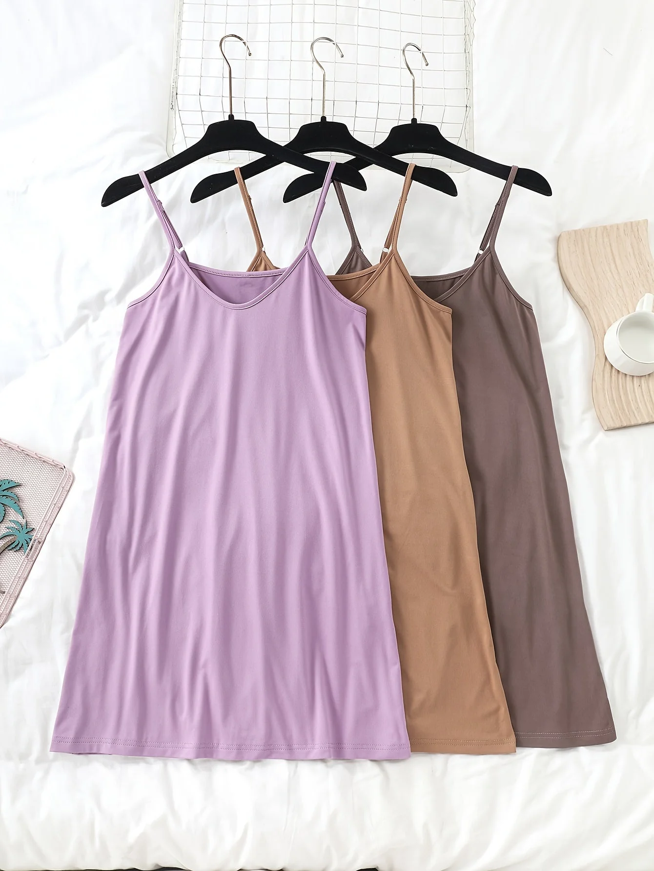 Damen Nachthemd Set – Elegantes Spaghettiträger Slip Kleid für Frühling und Sommer, 3er-Pack - Image 4