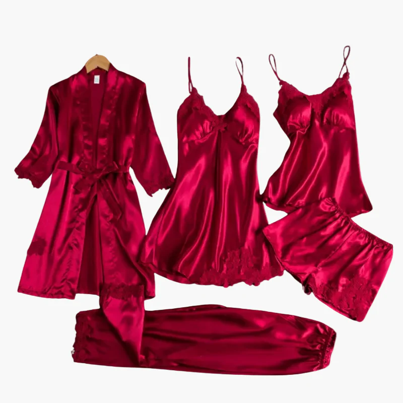 Damen Nachtwäsche Set 5-teilig – Elegantes Pyjama- und Homewear-Set für stilvolle Abende