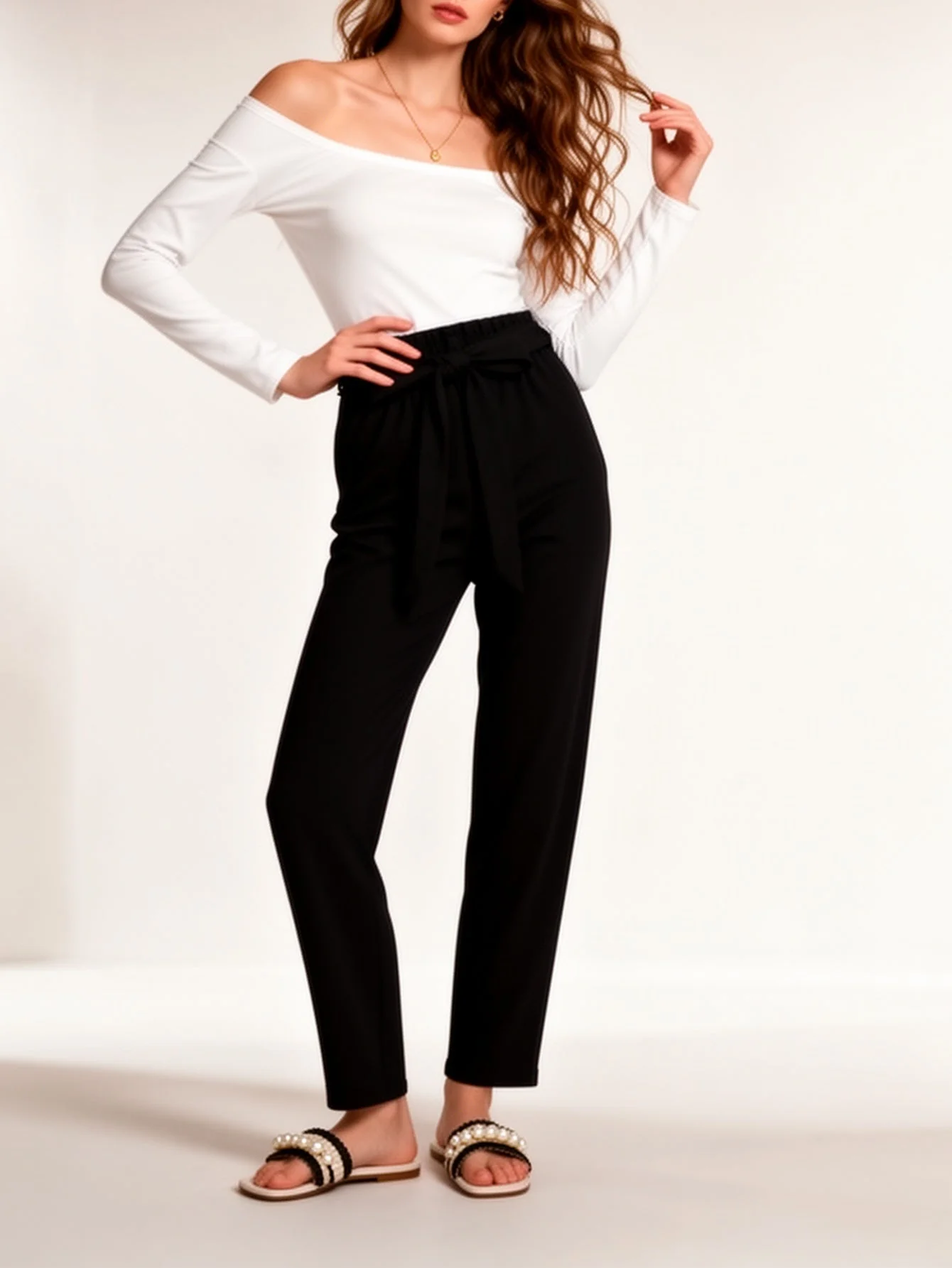 Damen Off-Shoulder Elegant Jumpsuit für Frühling und Sommer – Stilvoller Einteiler mit Gürtel