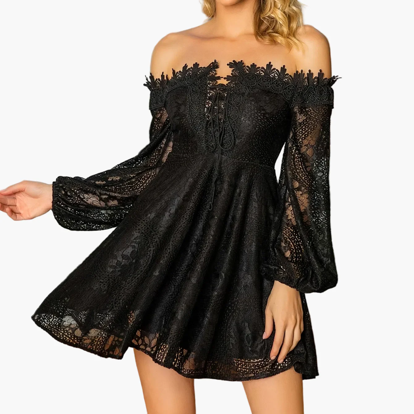 Damen Off-Shoulder Minikleid Elegant mit Spitzenärmeln – Perfekt für festliche Anlässe oder Abendveranstaltungen - Image 16