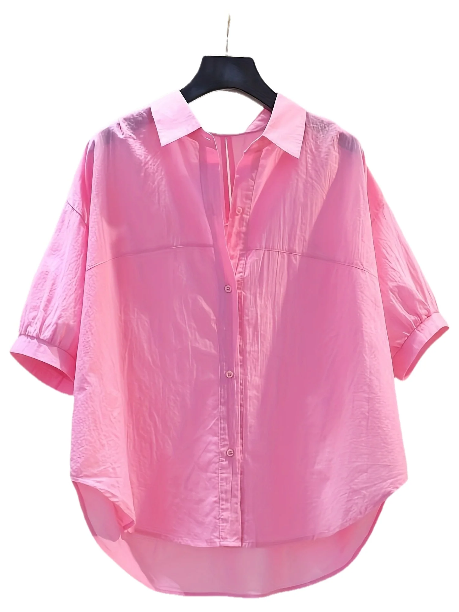 Damen Oversize Blusenhemd mit High-Low-Saum und Kurzarm – Modischer Büro- und Freizeitlook
