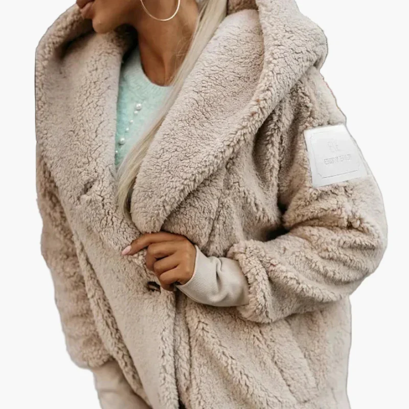 Damen Oversize Fleece Mantel mit Kapuze – Kuscheliger Winter Streetstyle