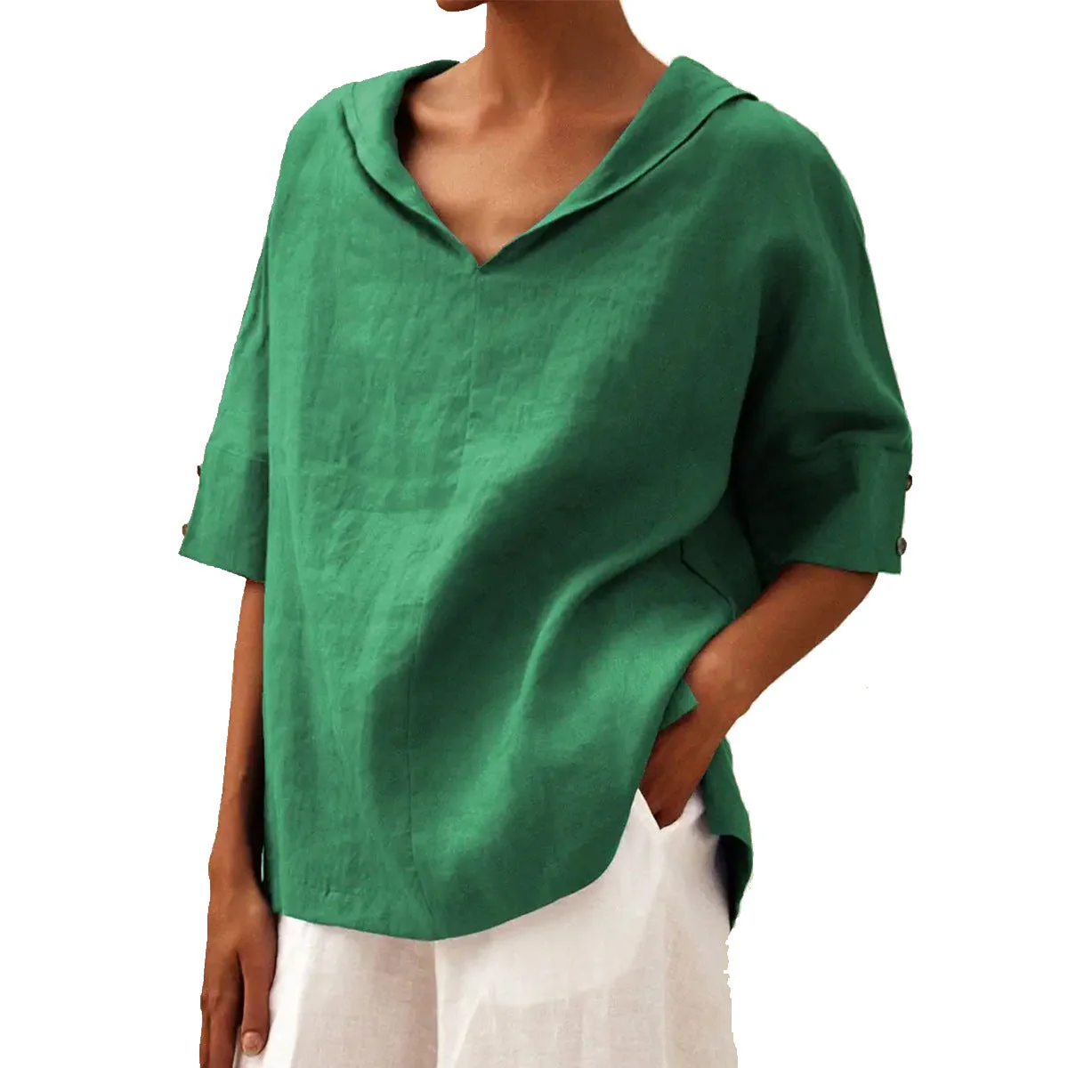 Damen Oversize Freizeit-Hemd mit V-Ausschnitt und 3/4-Ärmeln – Modernes Basic für Alltag und Urlaub - Image 11