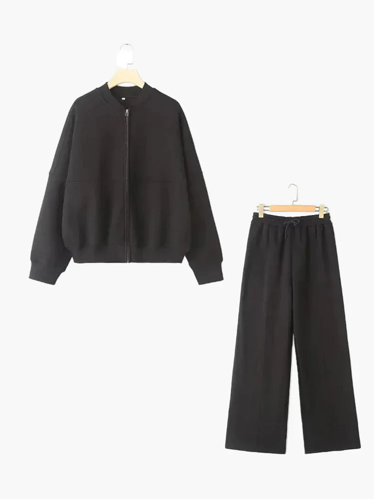 Damen Oversize Freizeitanzug Zweiteiler mit weiter Hose und Reißverschlussjacke – Lässiger Streetwear-Look - Image 13