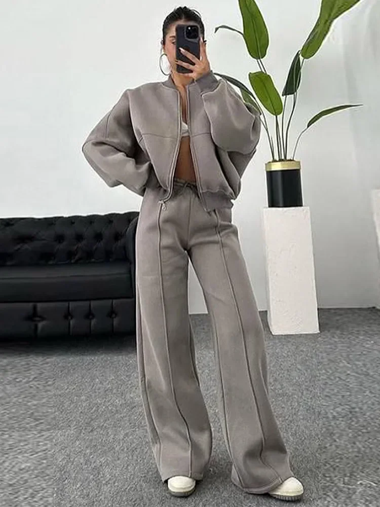 Damen Oversize Freizeitanzug Zweiteiler mit weiter Hose und Reißverschlussjacke – Lässiger Streetwear-Look - Image 14