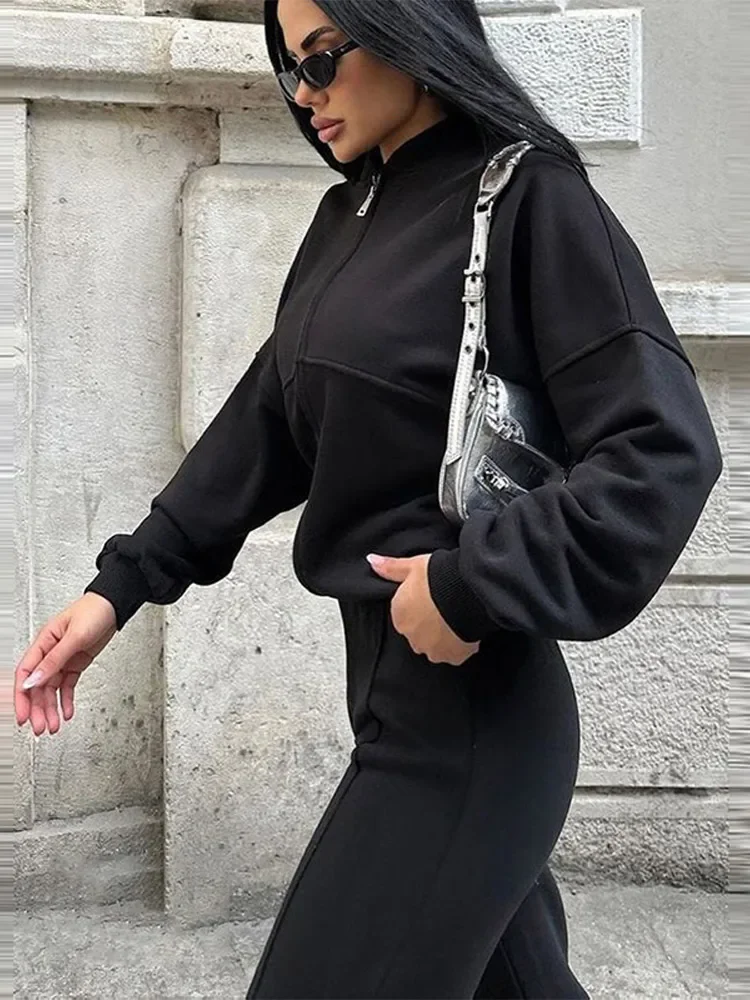 Damen Oversize Freizeitanzug Zweiteiler mit weiter Hose und Reißverschlussjacke – Lässiger Streetwear-Look - Image 15