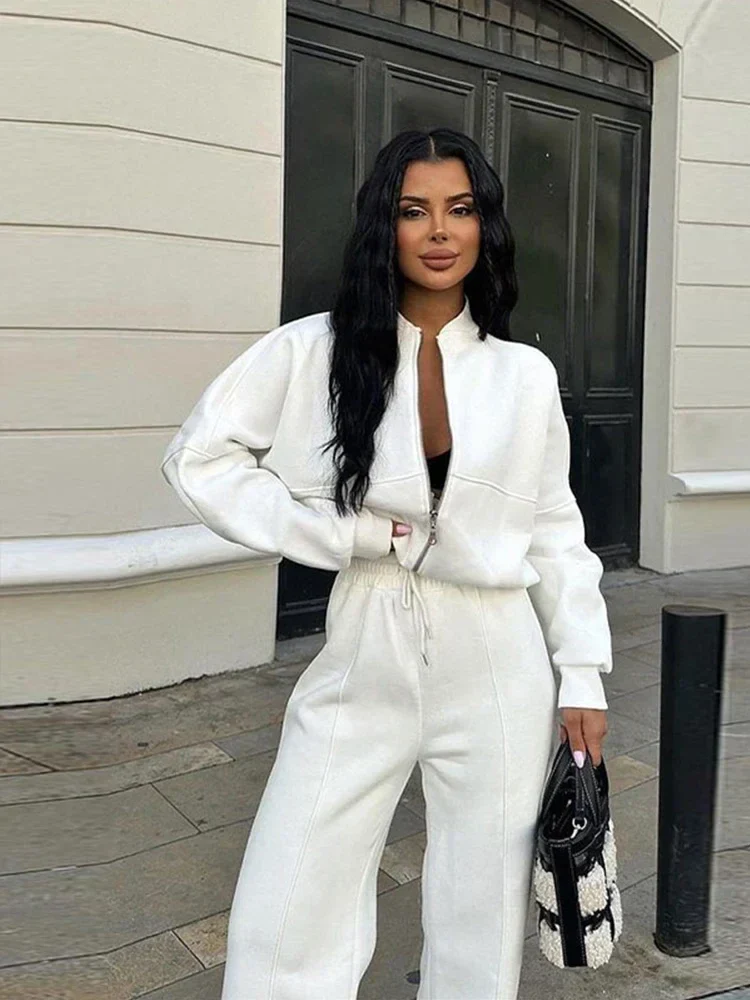 Damen Oversize Freizeitanzug Zweiteiler mit weiter Hose und Reißverschlussjacke – Lässiger Streetwear-Look - Image 16