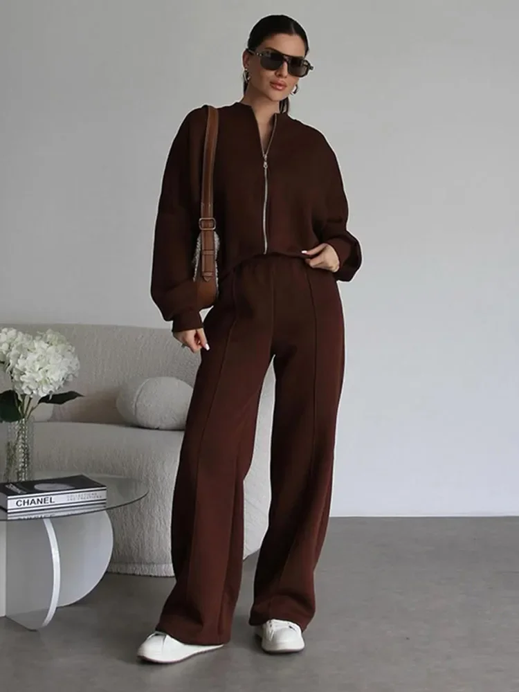 Damen Oversize Freizeitanzug Zweiteiler mit weiter Hose und Reißverschlussjacke – Lässiger Streetwear-Look - Image 17