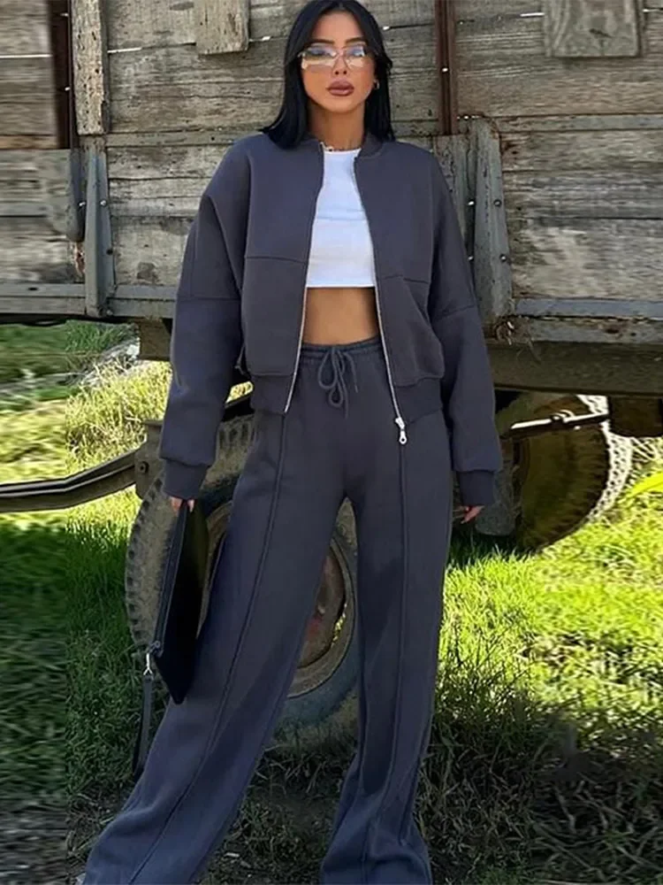 Damen Oversize Freizeitanzug Zweiteiler mit weiter Hose und Reißverschlussjacke – Lässiger Streetwear-Look - Image 18
