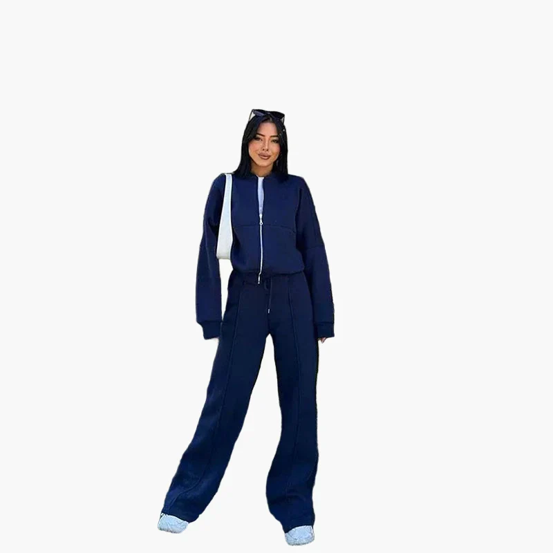 Damen Oversize Freizeitanzug Zweiteiler mit weiter Hose und Reißverschlussjacke – Lässiger Streetwear-Look - Image 4