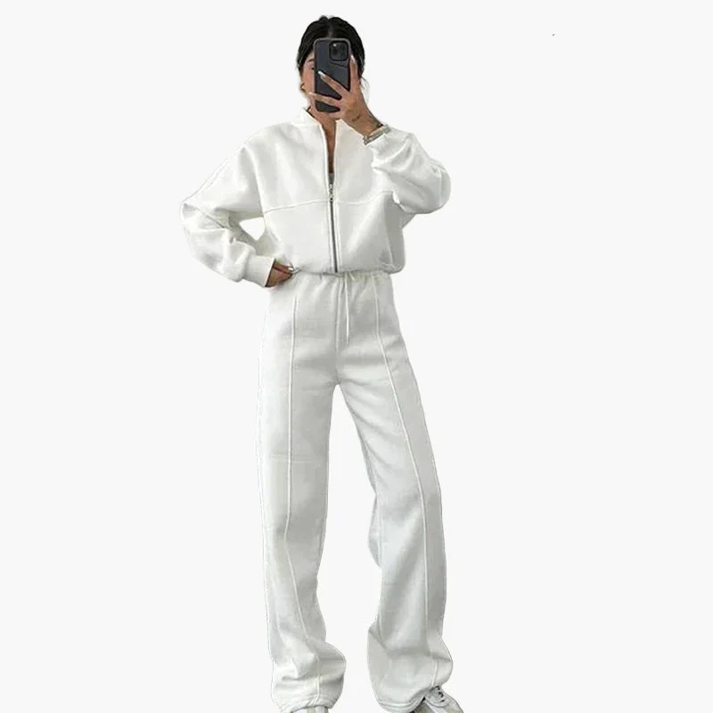 Damen Oversize Freizeitanzug Zweiteiler mit weiter Hose und Reißverschlussjacke – Lässiger Streetwear-Look - Image 5