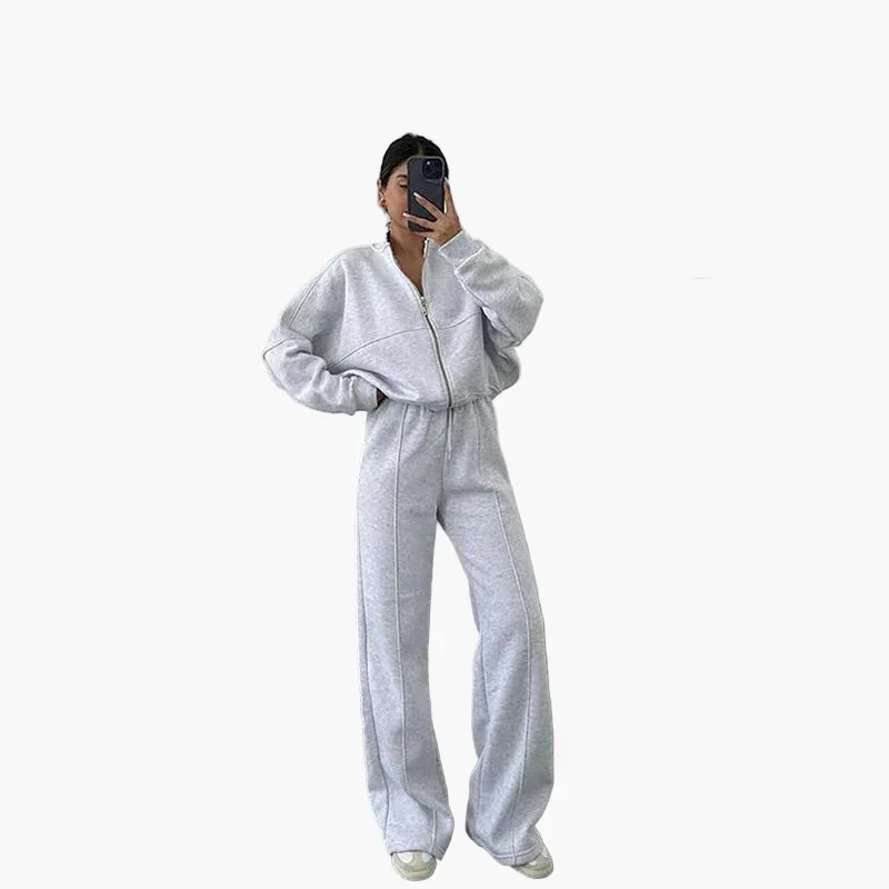 Damen Oversize Freizeitanzug Zweiteiler mit weiter Hose und Reißverschlussjacke – Lässiger Streetwear-Look - Image 6