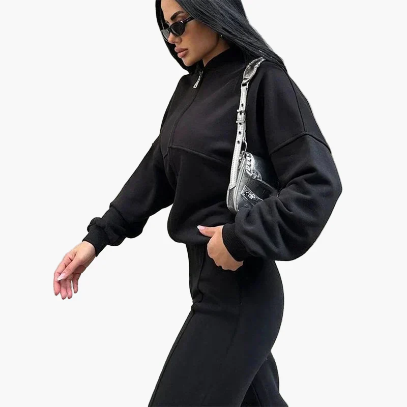 Damen Oversize Freizeitanzug Zweiteiler mit weiter Hose und Reißverschlussjacke – Lässiger Streetwear-Look - Image 7