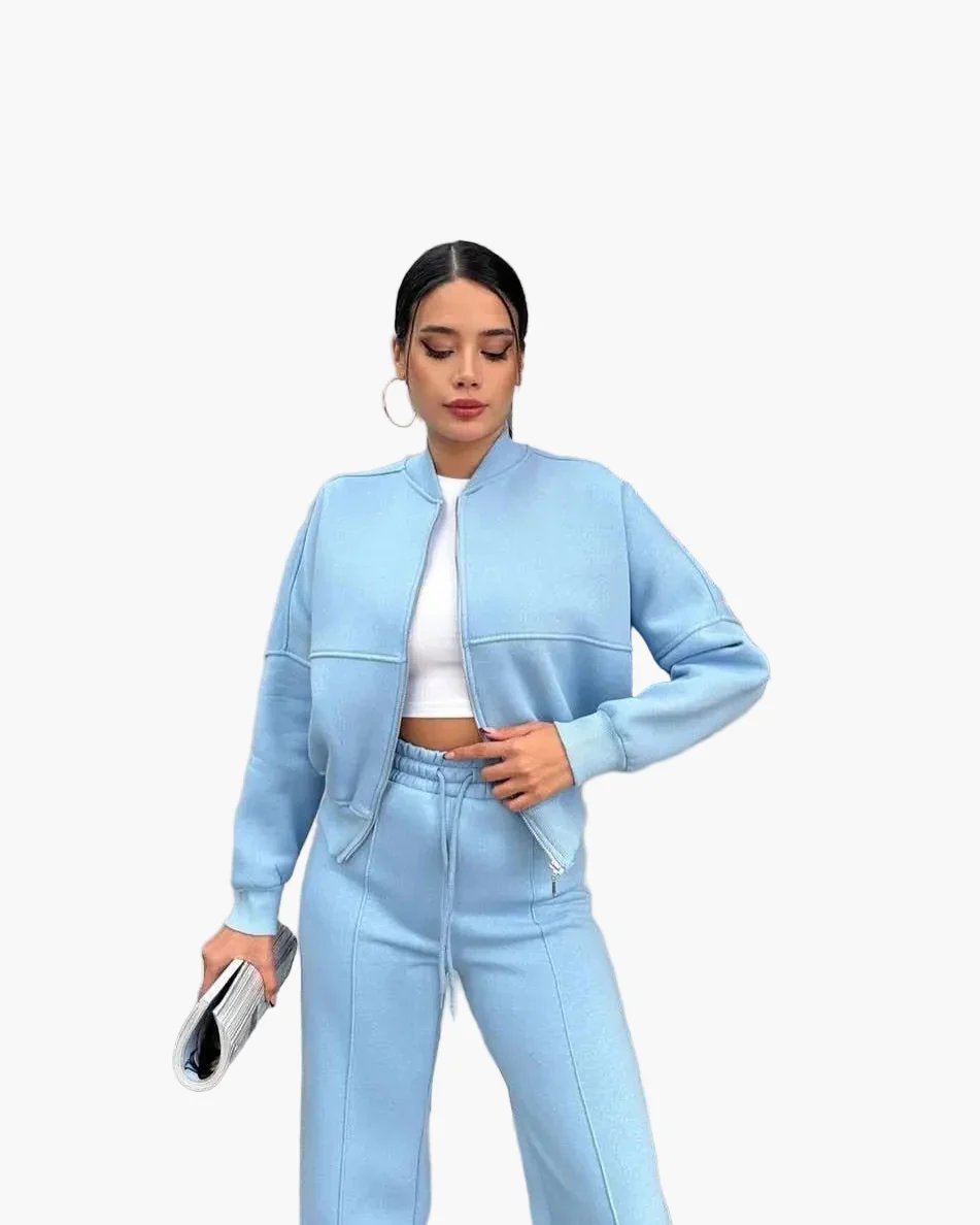 Damen Oversize Freizeitanzug Zweiteiler mit weiter Hose und Reißverschlussjacke – Lässiger Streetwear-Look - Image 9