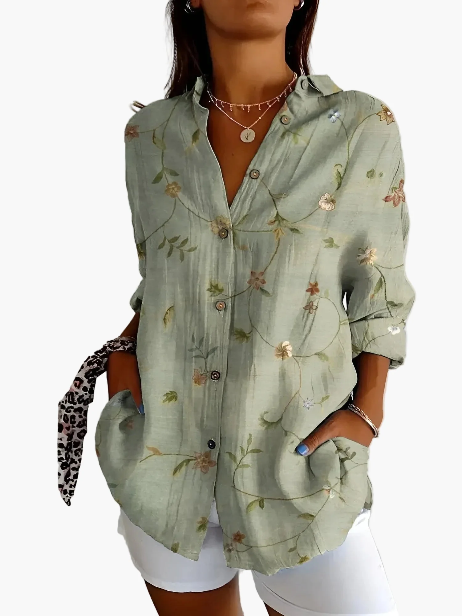 Damen Oversize Hemdbluse mit Blumenmuster – Lässiger Retro-Style für Freizeit & Alltag - Image 2
