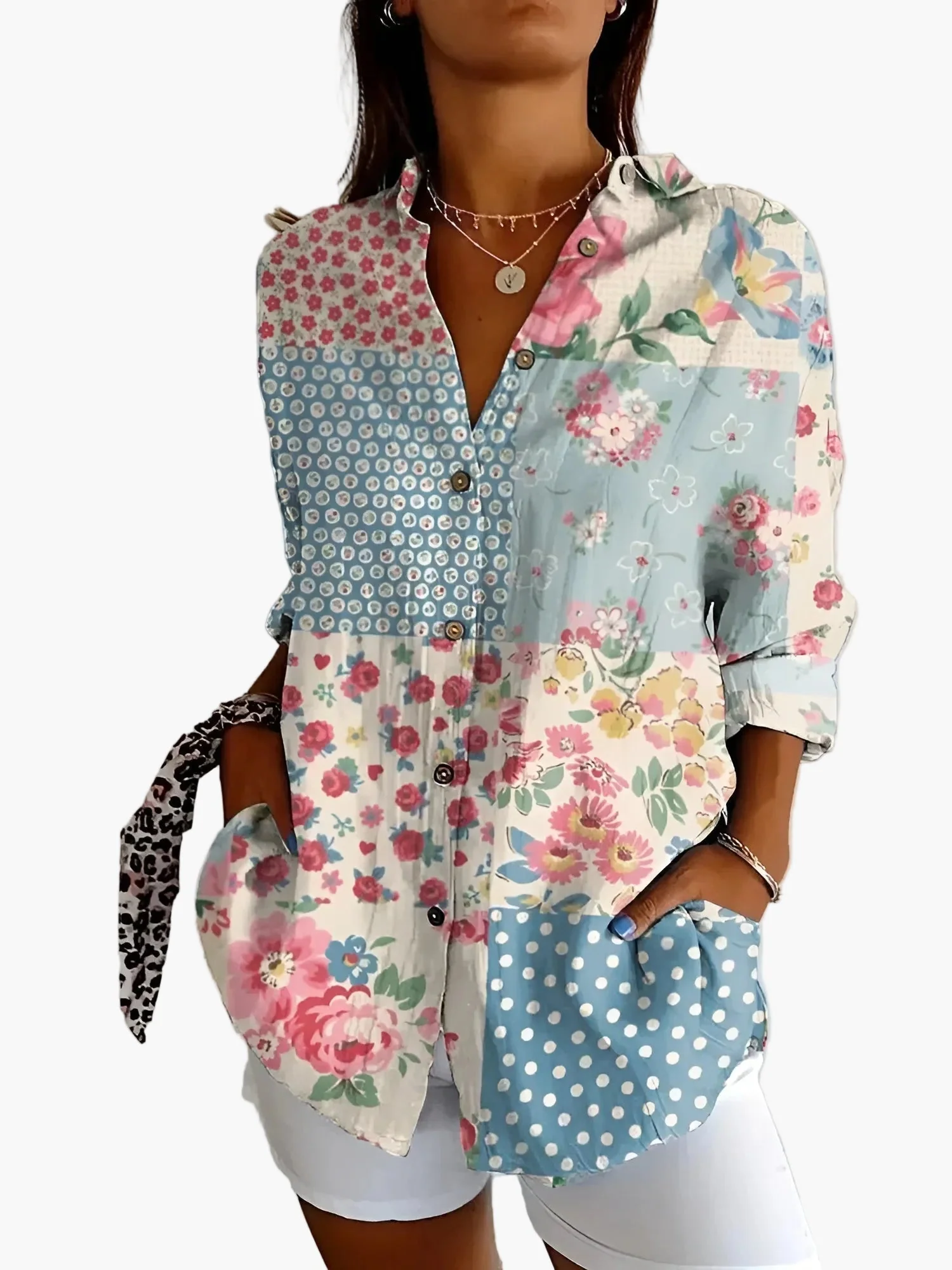 Damen Oversize Hemdbluse mit Blumenmuster – Lässiger Retro-Style für Freizeit & Alltag - Image 3