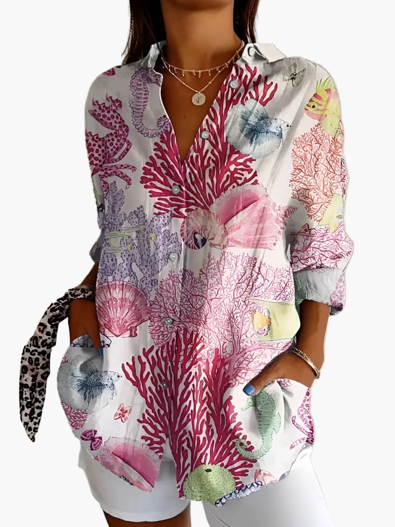 Damen Oversize Hemdbluse mit Blumenmuster – Lässiger Retro-Style für Freizeit & Alltag - Image 4