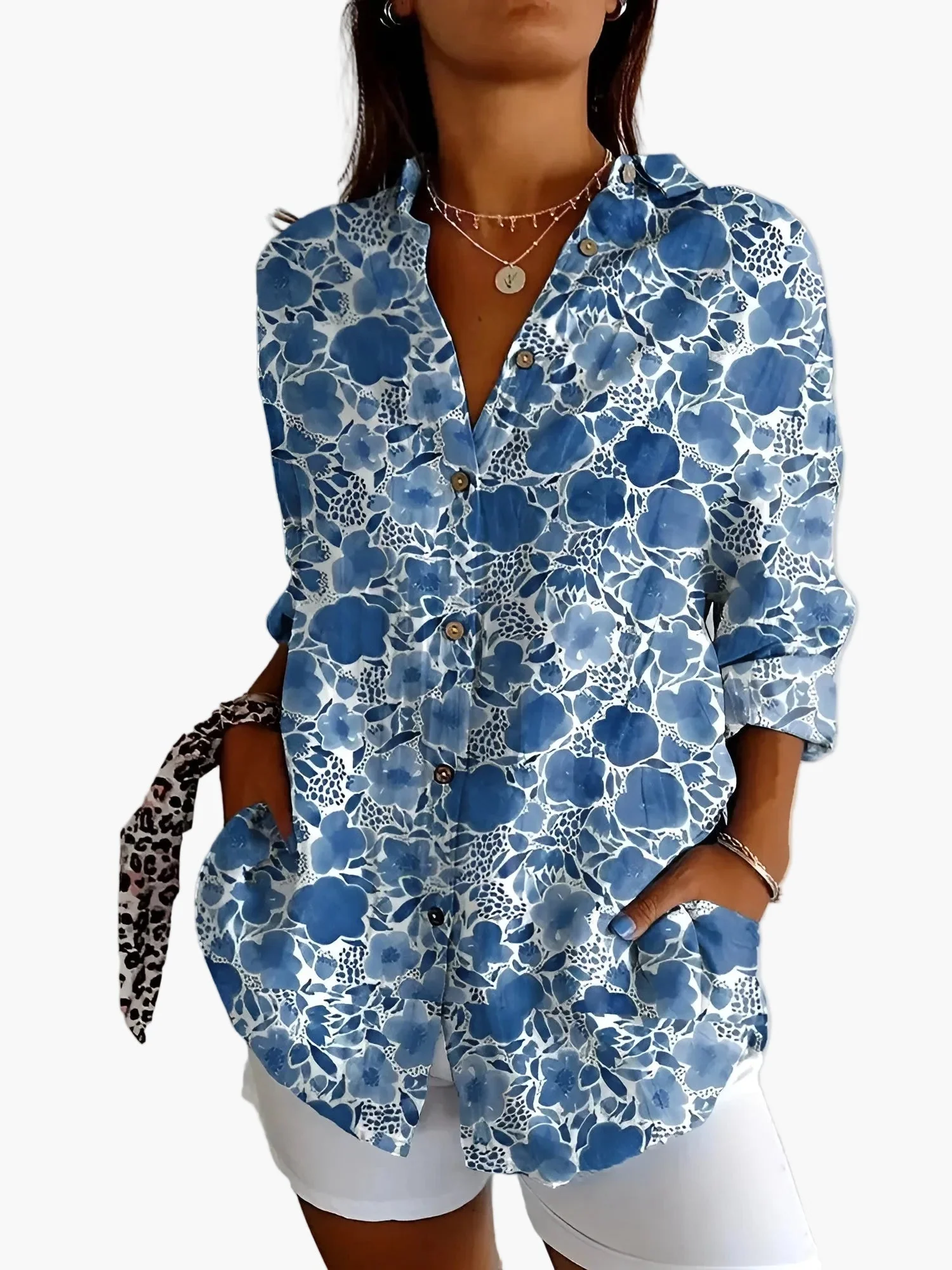Damen Oversize Hemdbluse mit Blumenmuster – Lässiger Retro-Style für Freizeit & Alltag - Image 6