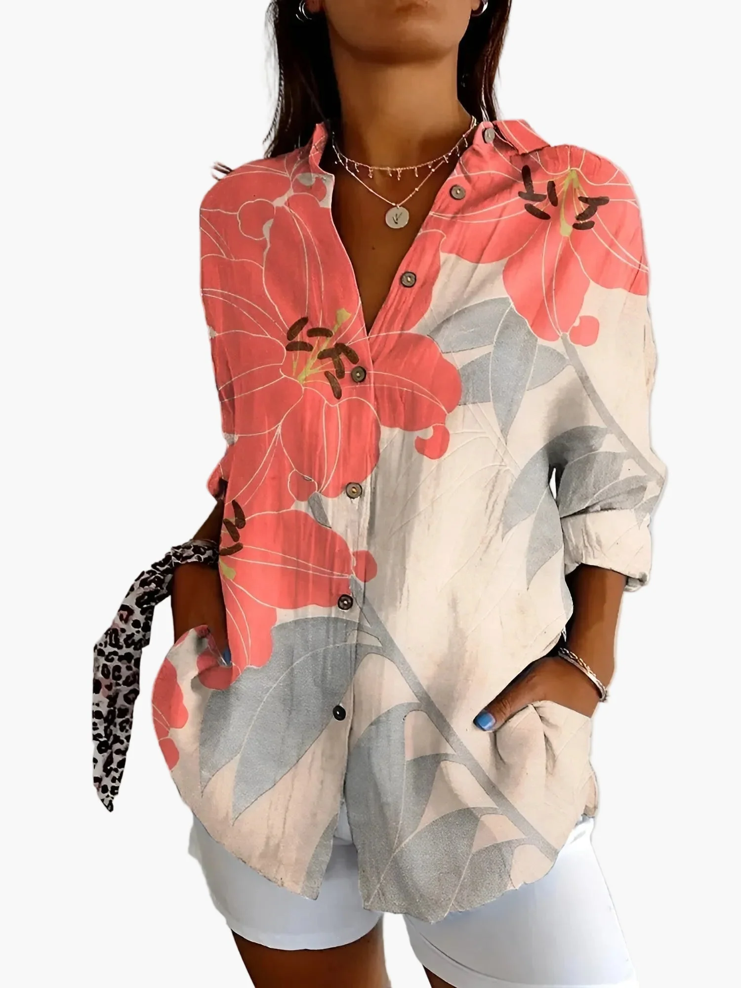 Damen Oversize Hemdbluse mit Blumenmuster – Lässiger Retro-Style für Freizeit & Alltag - Image 7
