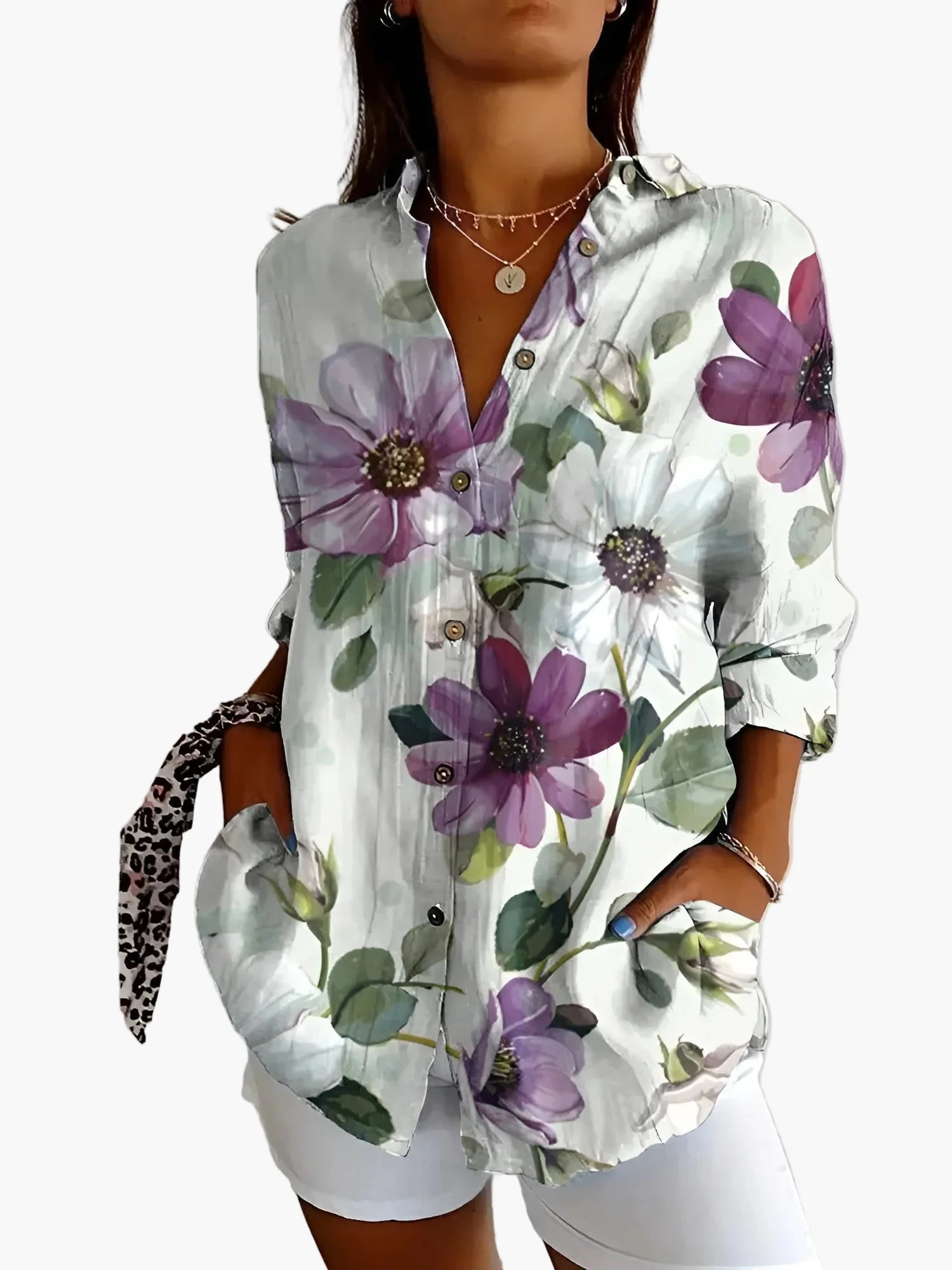 Damen Oversize Hemdbluse mit Blumenmuster – Lässiger Retro-Style für Freizeit & Alltag - Image 8